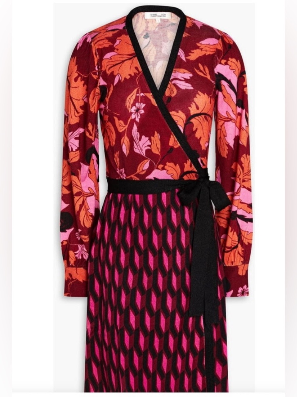 Diane Von Furstenberg 100 % recycled material,Mixed-Print Wrap Dress